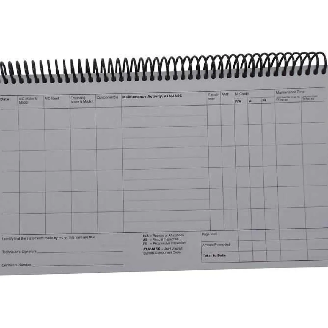 ASA Aviation Maintenance Technician (AMT) Logbook: Spiral-Bound Edition