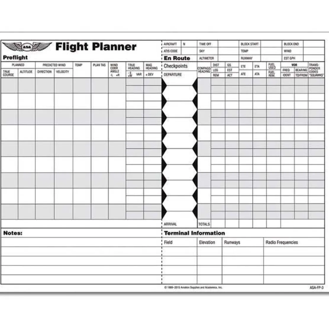 ASA Comprehensive Flight Planner Pad for Pilots