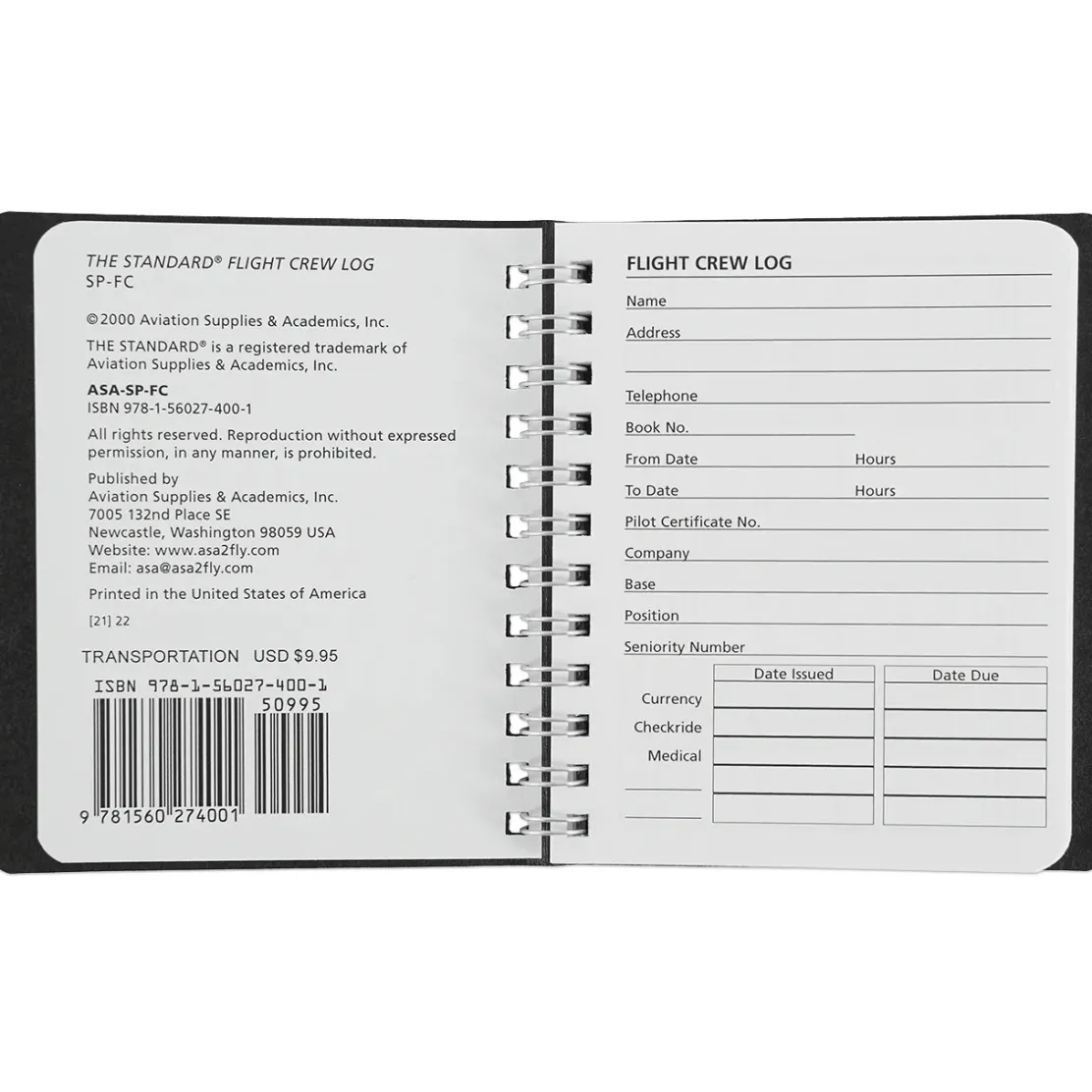 ASA The Standard Flight Crew Logbook for Professional Pilots SP-FC
