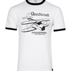 Beechcraft Vintage Staggerwing Ringer T-Shirt by Aeroplane Apparel Co.