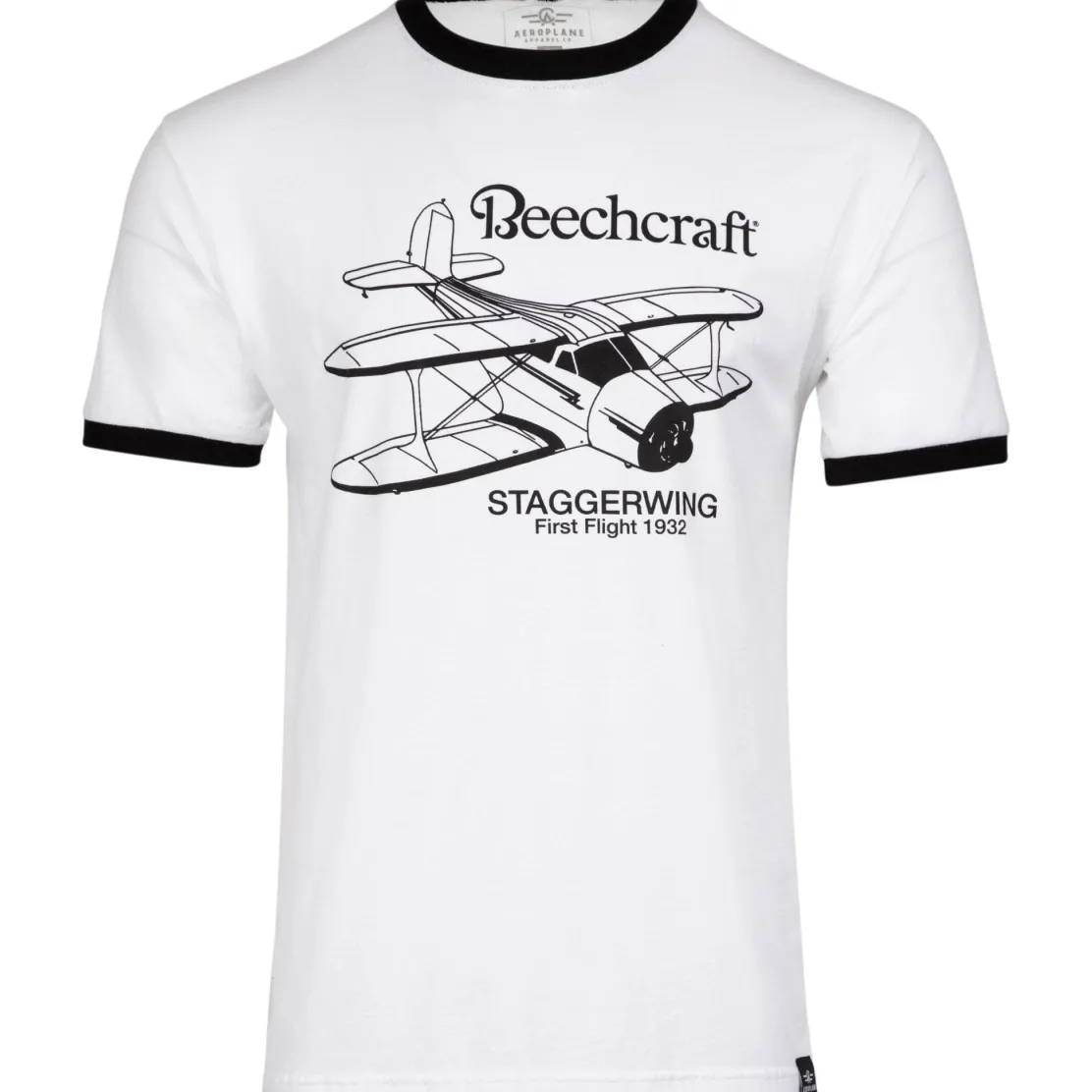Beechcraft Vintage Staggerwing Ringer T-Shirt by Aeroplane Apparel Co.