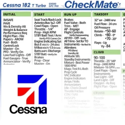 Cessna 182 T G1000 NAVIII GFC700 Checkmate+ Standard Size Comprehensive Pilot Checklist (Modernized and Updated)