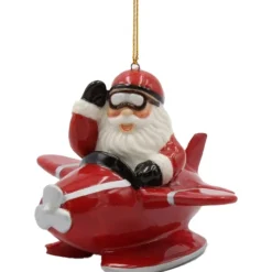 Cosmos Gifts Aviator Santa in Red Airplane Ornament