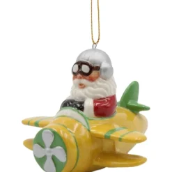 Cosmos Gifts Santa Yellow Biplane Aviation Christmas Ornament