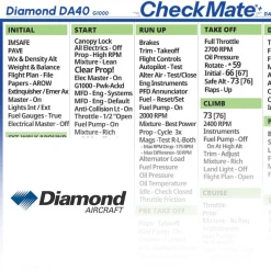 Diamond DA40 G1000 Checkmate+ Standard Size Comprehensive Pilot Checklist (Modernized and Updated)