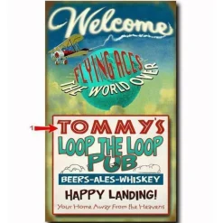Flying Aces Loop the Loop Pub Personalized Wood Sign 18x30