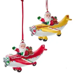 Kurt Adler Aviation Christmas Santa in Airplane Ornament (Assorted Colors, 1 Piece)