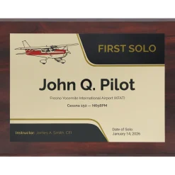 Personalized First Solo Flight Cessna 150 Achievement 9 x 12 Plaque