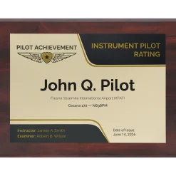 Personalized Instrument Pilot Wings Achievement 9 x 12 Plaque
