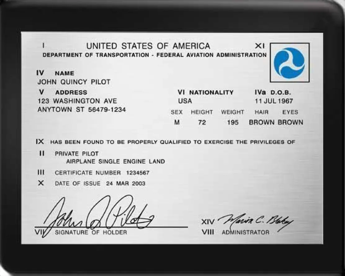 Personalized Pilot Certificate Plaque in Black Piano Finish