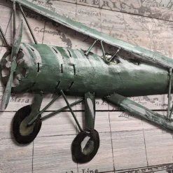 Pilot Toys Green Handcrafted Vintage Biplane Metal Wood Wall Art