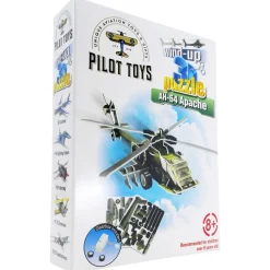 Pilot Toys Interactive AH-64 Apache Wind-Up & Race 3D Airplane Puzzle Kit