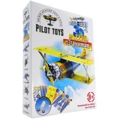 Pilot Toys Interactive PT-17 Stearman Wind-Up & Race 3D Airplane Puzzle Kit