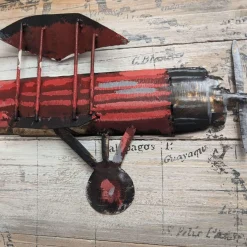 Pilot Toys Red Handcrafted Vintage Biplane Metal Wood Wall Art