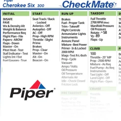Piper Cherokee Six 300 Checkmate+ Standard Size Comprehensive Pilot Checklist (Modernized and Updated)