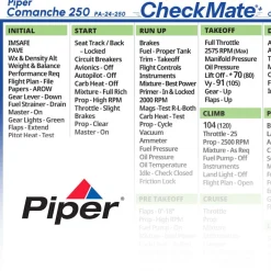 Piper Comanche 250 (58-60) Checkmate+ Standard Size Comprehensive Pilot Checklist (Modernized and Updated)