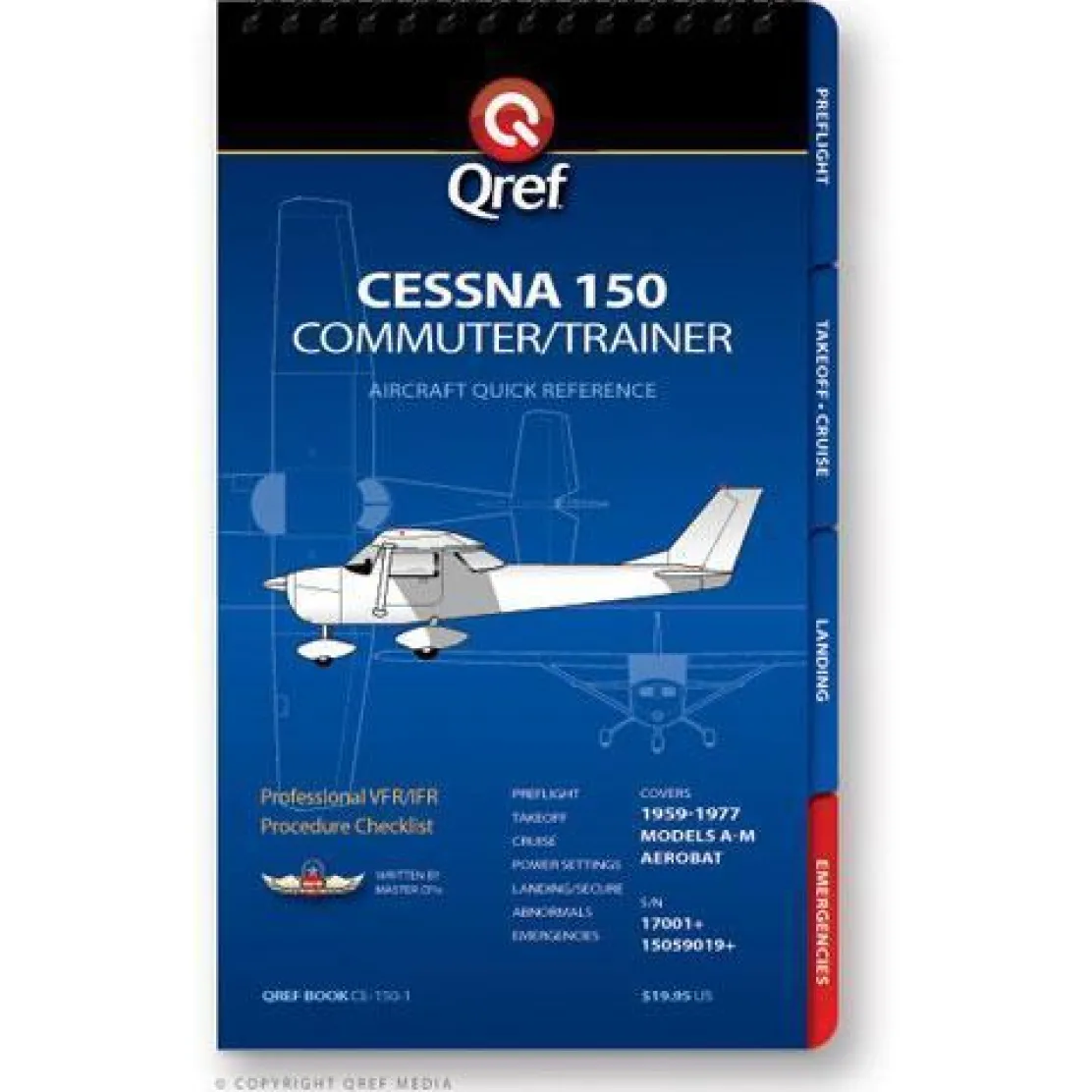 Qref Cessna 150 (1959-77) Pilot Aircraft Procedures Checklist Flip Book