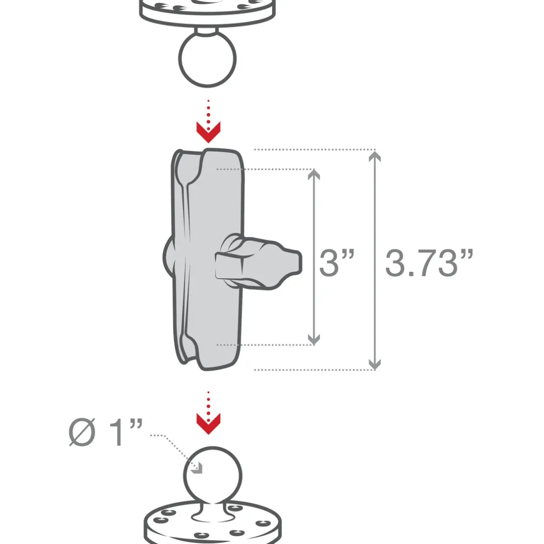 RAM Double Socket Arm - B Size Medium (Overall Length: 3.73") RAM-B-201U