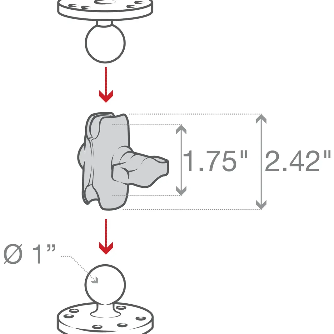 RAM Double Socket Arm - B Size Short RAM-B-201U-A