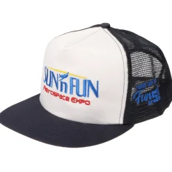 SUN 'n FUN White/Navy Five Panel High Profile Trucker Cap w/Turn Up The Fun for 51 Color Embroidery