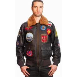 Top Gun Official G-1 Leather Jacket with Patches: Ultimate Comfort with Italian Goat Skin and Shearling Collar