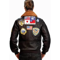 Top Gun Official G-1 Leather Jacket with Patches: Ultimate Comfort with Italian Goat Skin and Shearling Collar
