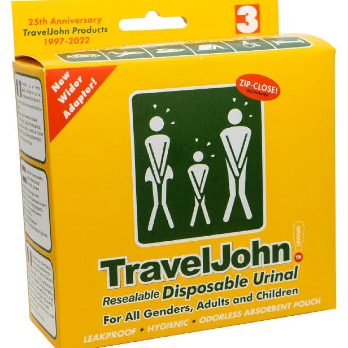 TravelJohn Resealable Disposable Urinal Bags with Liqsorb Gel (TJ1N-C) 3 Pack